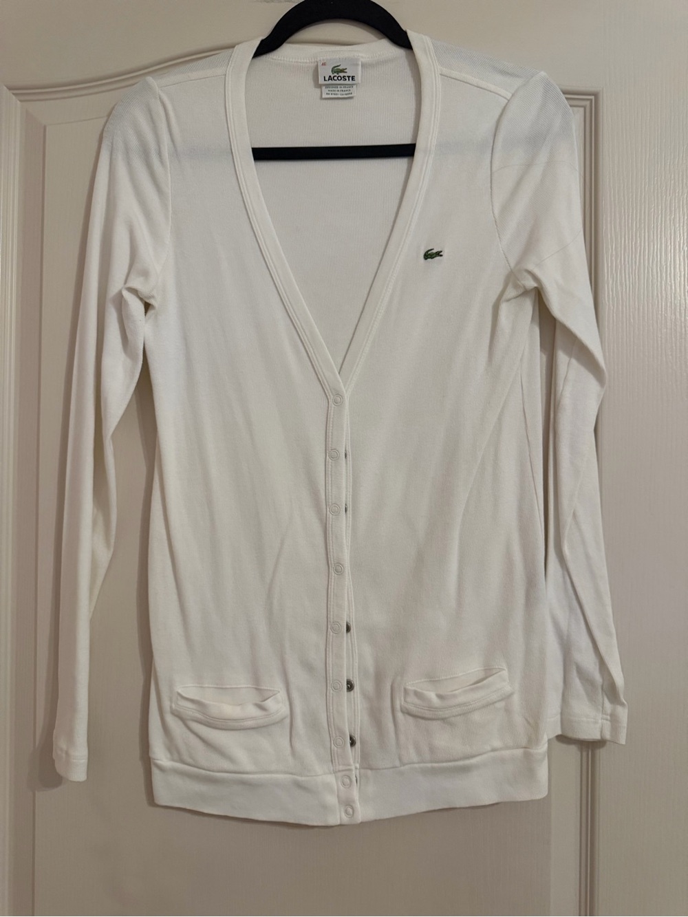 Lacoste White V-Neck Button Front Cardigan